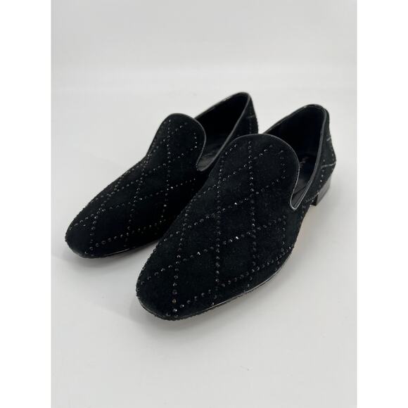 Donald J Pliner Rehbel Studded Loafers Sz 8.5M Black Suede Leather Slip On Shoes - Picture 1 of 10